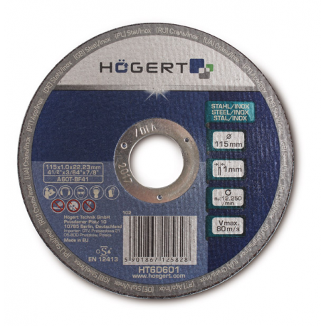 Grinding wheel for metal/inox, 125 mm, ultra thin 1.0 mm HOEGERT HT6D602