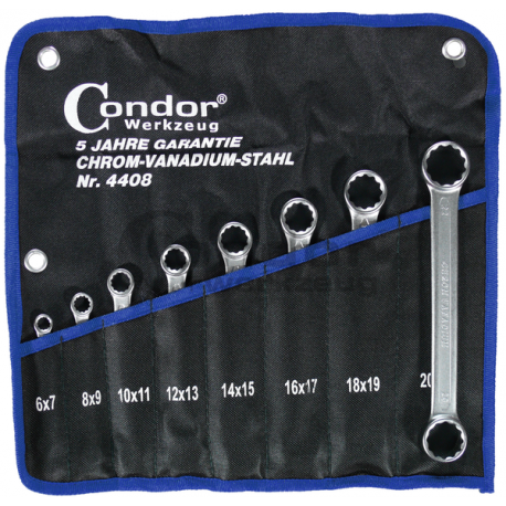 Double Ended Ring Spanners, 8 pcs., flat, 6-22 mm