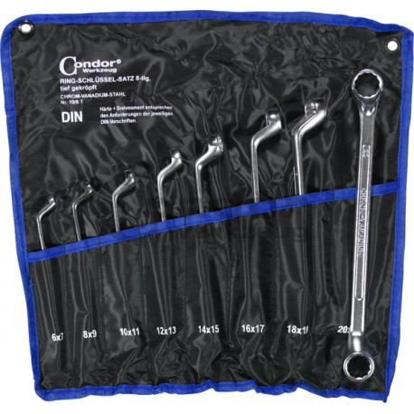 Double Ended Ring Spanner Set, deep offset, 8 pcs., 6-22 mm