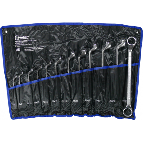 Double Ended Ring Spanner Set, deep offset, 12 pcs., 6-32 mm