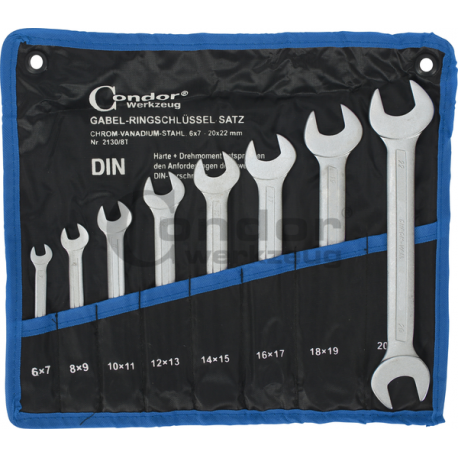 Double Ended Open Jaw Spanner Set, 8 pcs., 6-22 mm
