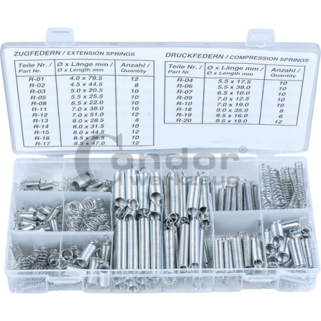 Spring Assortment, 200 pcs., compression and extension springs