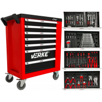 Įrankių vežimėlis 7+1 stalčių su 142 įrankiais / VERKE V33106