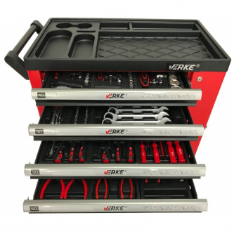 Įrankių vežimėlis 7+1 stalčių su 142 įrankiais / VERKE V33106