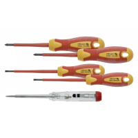 5- piece insulated screwdriver set, 1000 V, S2 steel. With voltage tester.